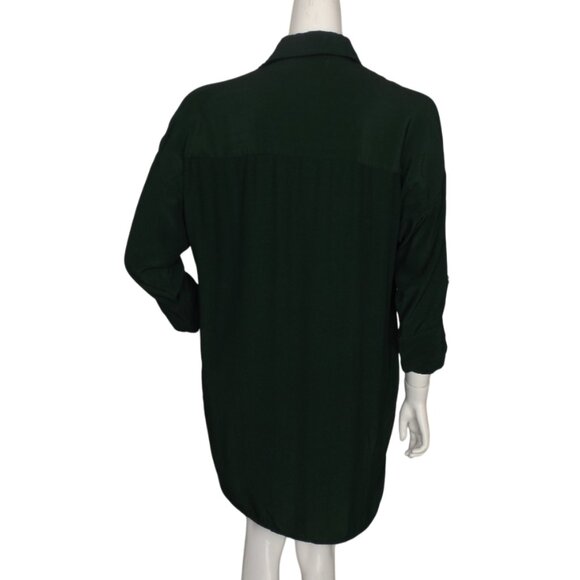 FAITHFULL THE BRAND Blouse, 4, Dark Green, Button up, 3/4 Tab sleeves, Pockets - Picture 6 of 14